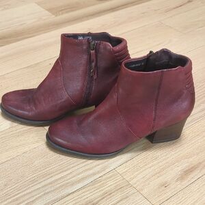 Women's Burgundy Leather Ankle Booties with Low Stacked Heel